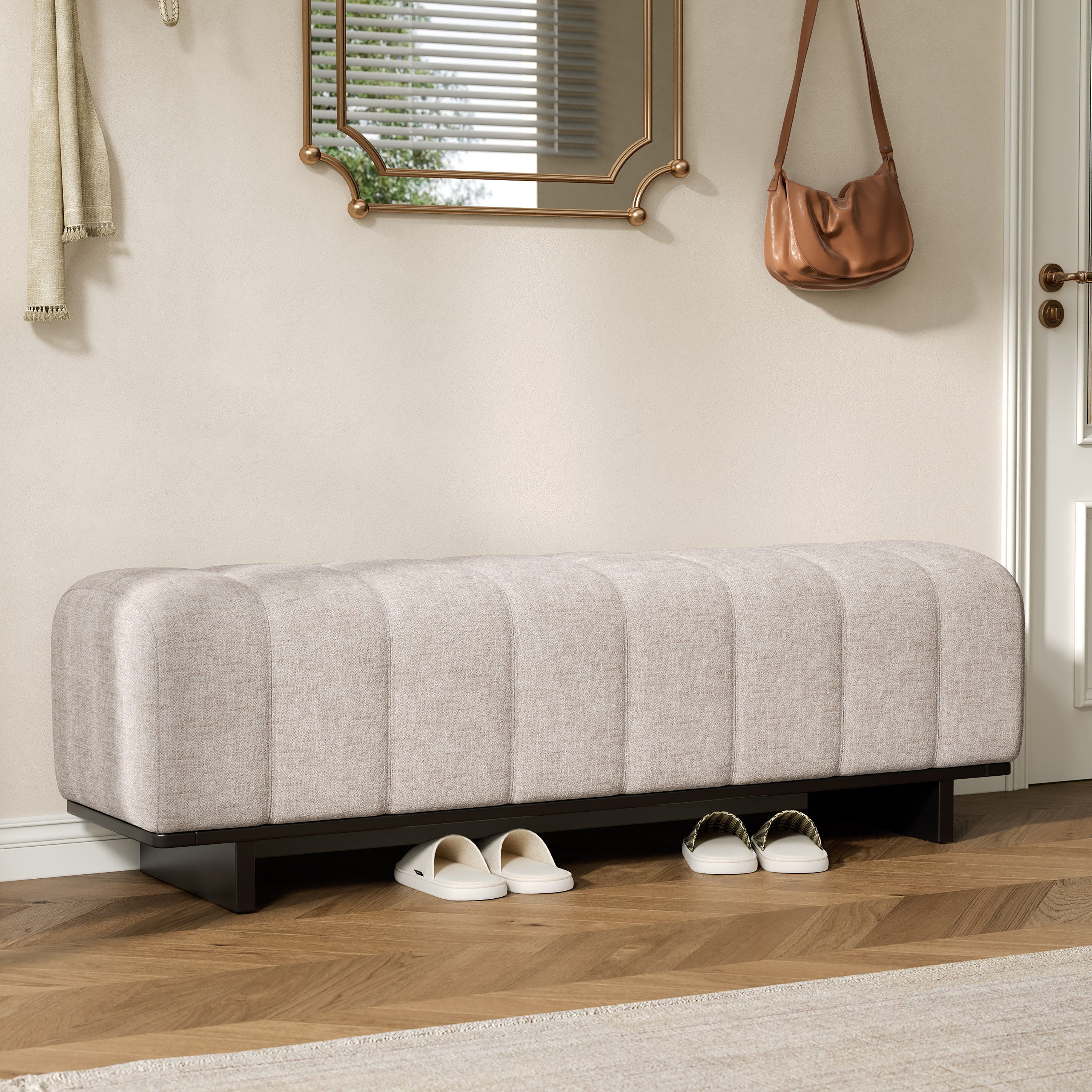 Indoor Dining Bench in Oatmeal Chenille