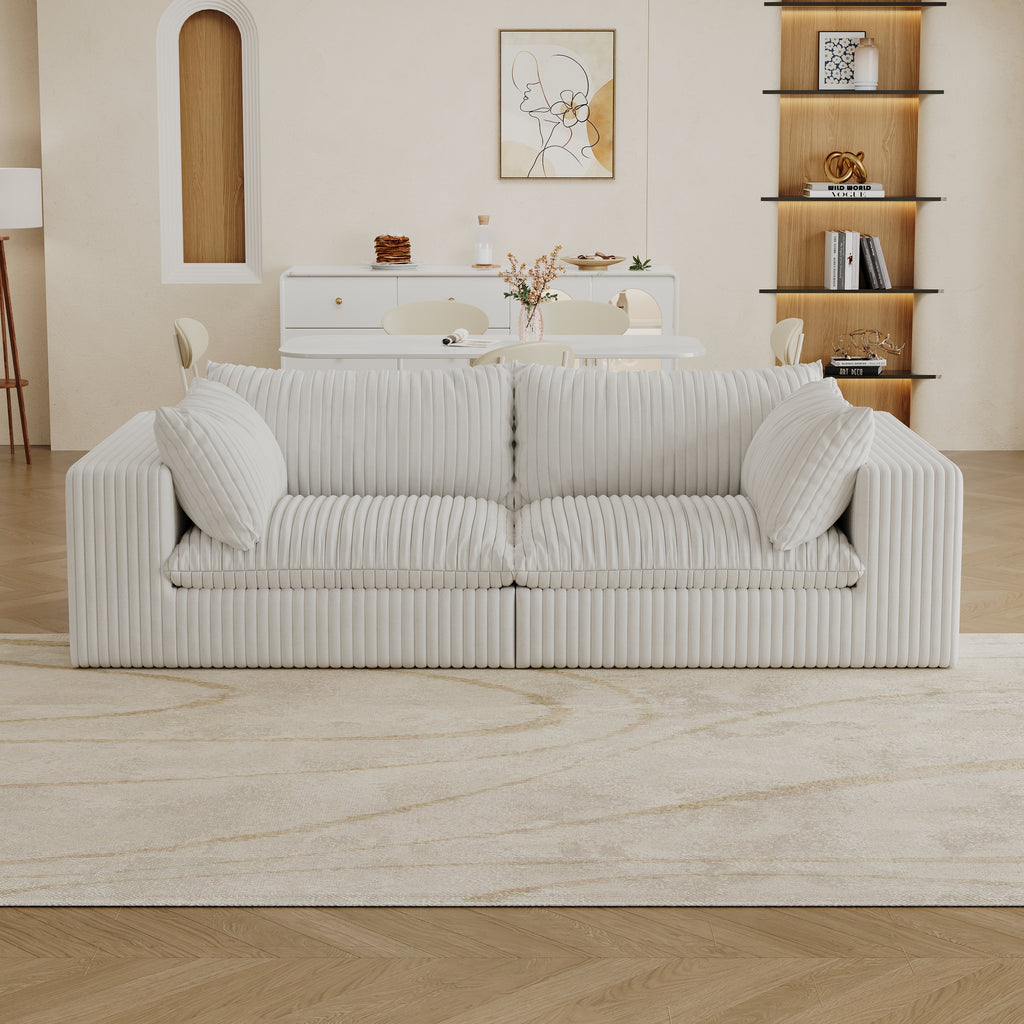 Y137 2-Seat Sofa, White Fabric with Feather-Filled Cushions