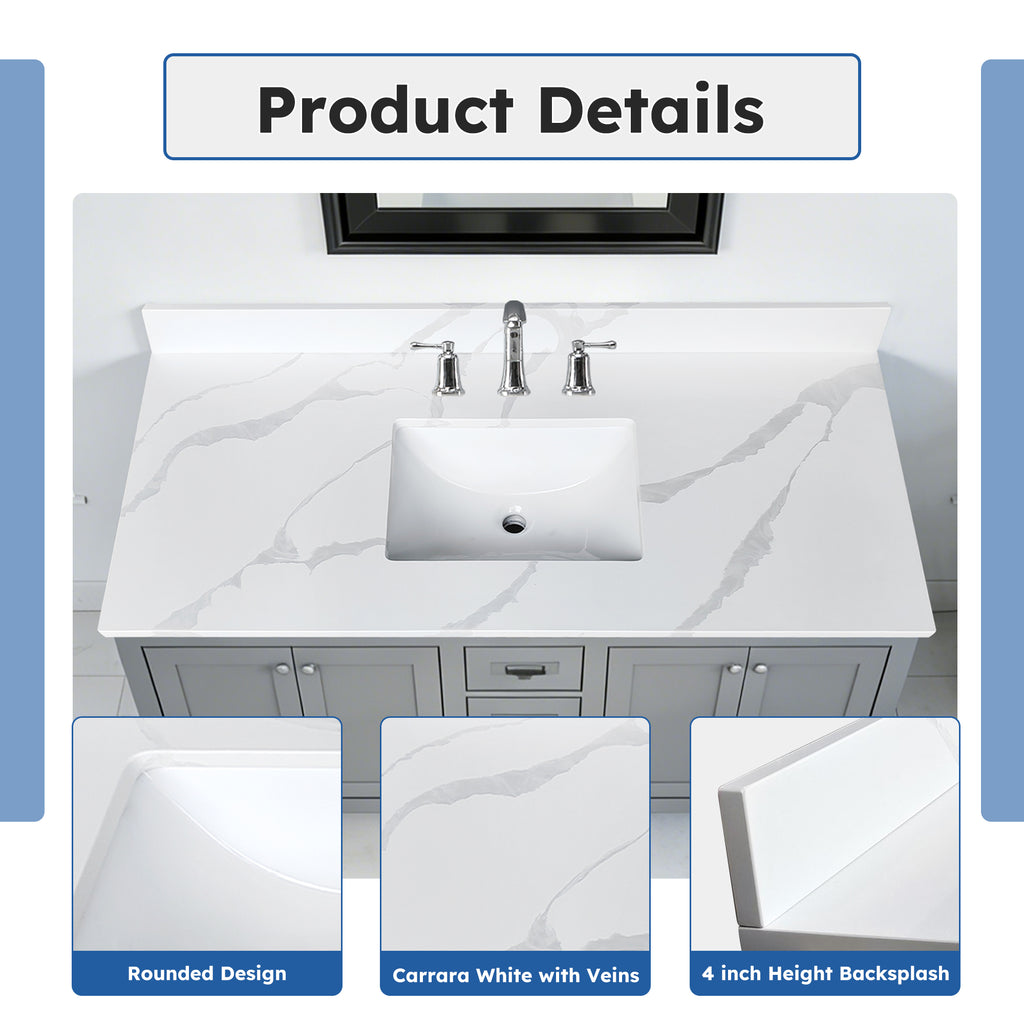 49-Inch Quartz Bathroom Vanity Top with Undermount Sink