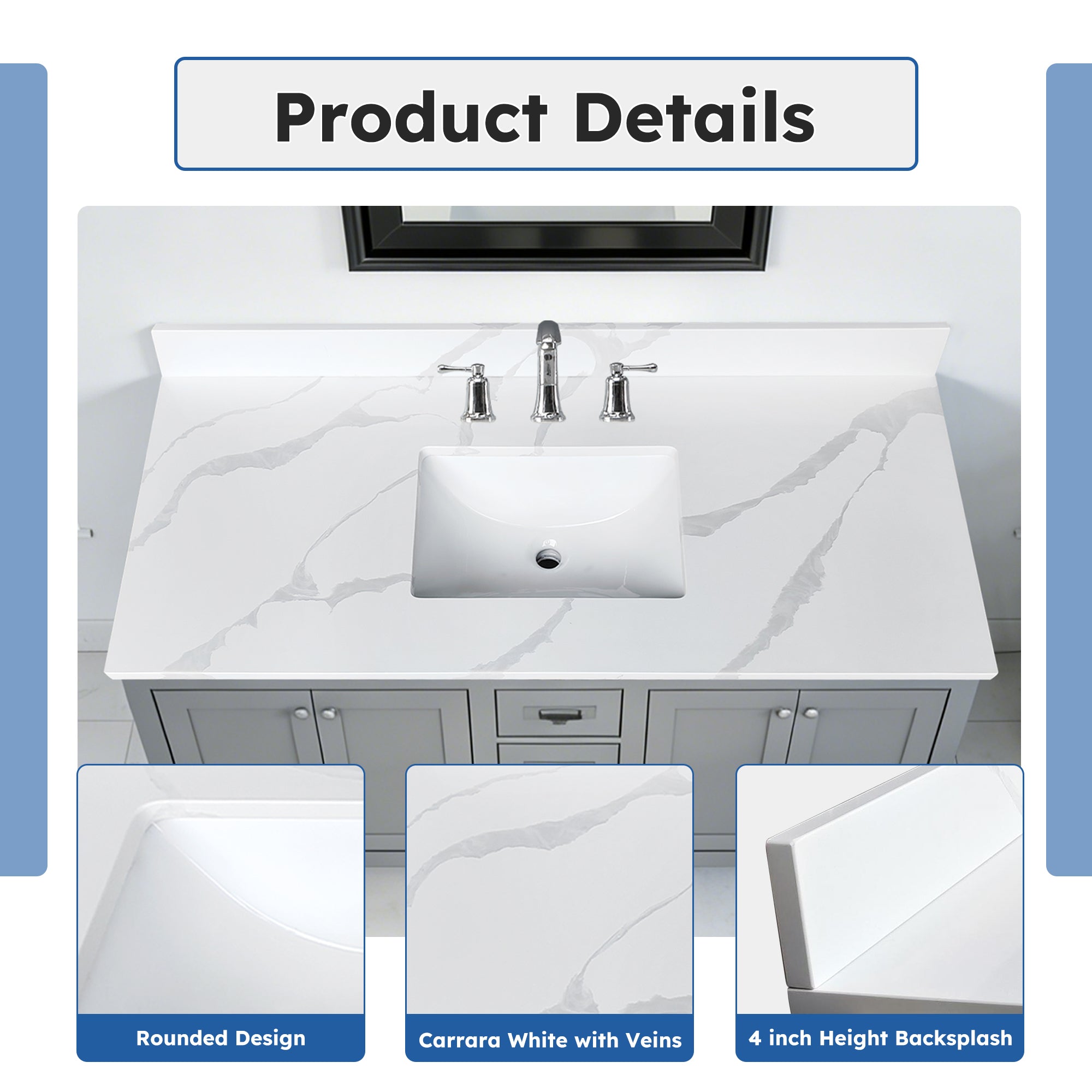 49-Inch Quartz Bathroom Vanity Top with Undermount Sink