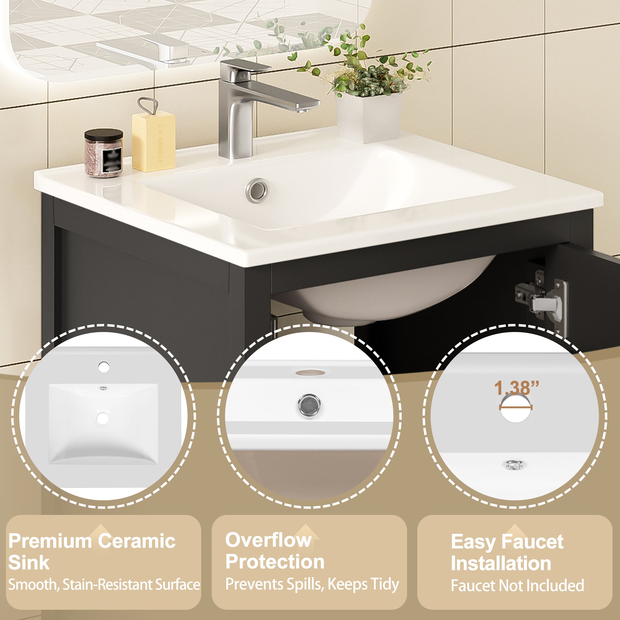 20-Inch Modern Bathroom Vanity with Ceramic Sink