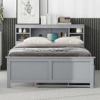 Full Size Platform Bed with Storage Headboard, USB, Twin Size Trundle and 3 Drawers