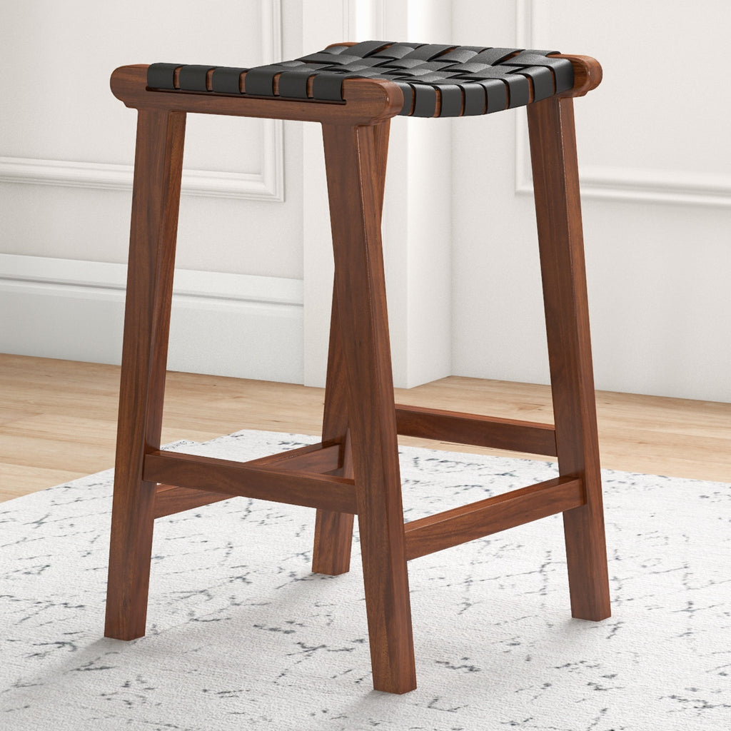 James Mid-Century Modern Genuine Leather Counter Stool