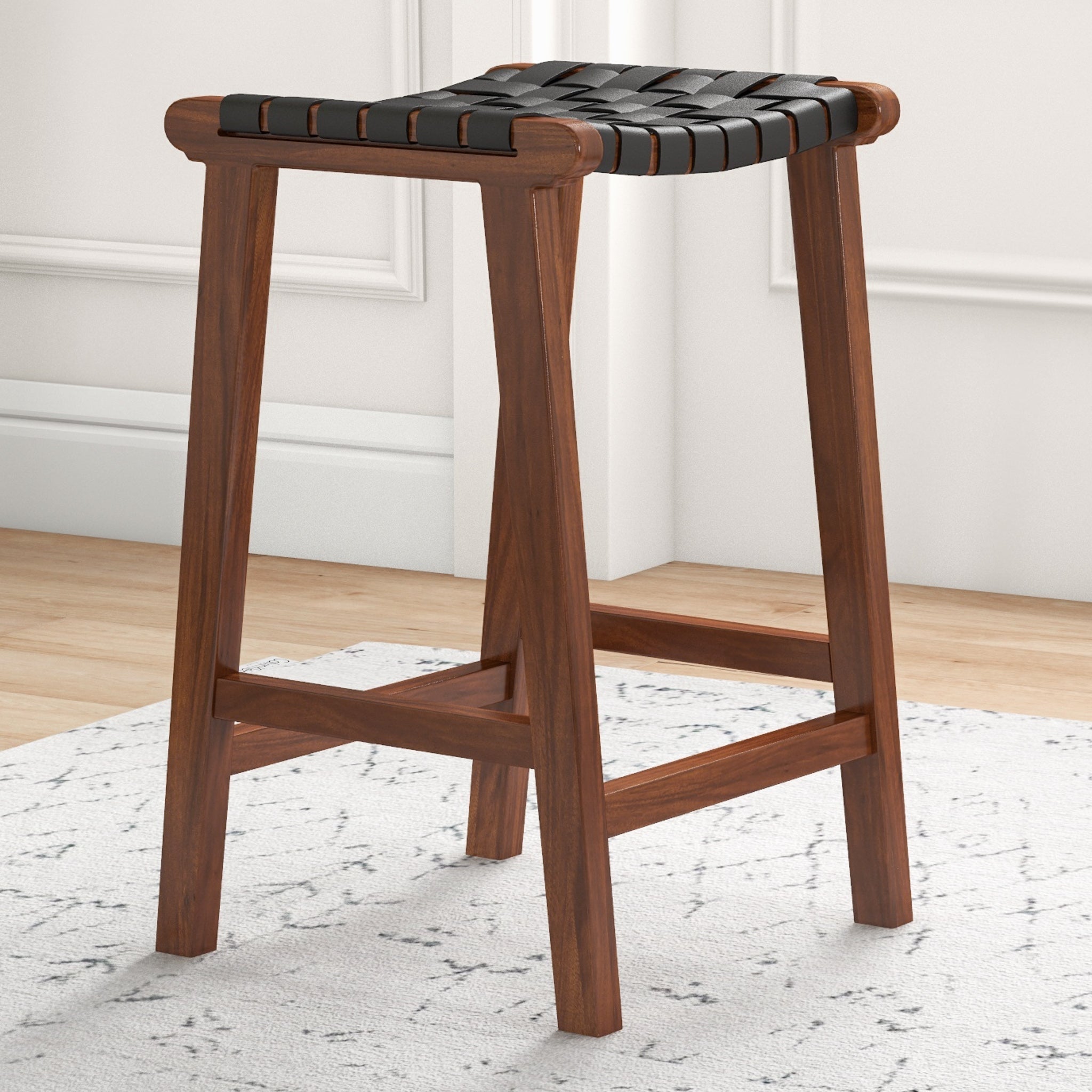 James Mid-Century Modern Genuine Leather Counter Stool