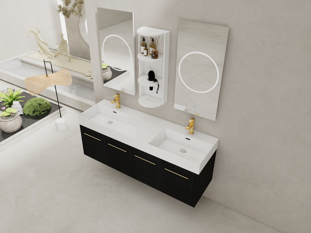 60 Inch Wall-Mounted Bathroom Vanity with Sink and Storage Rack