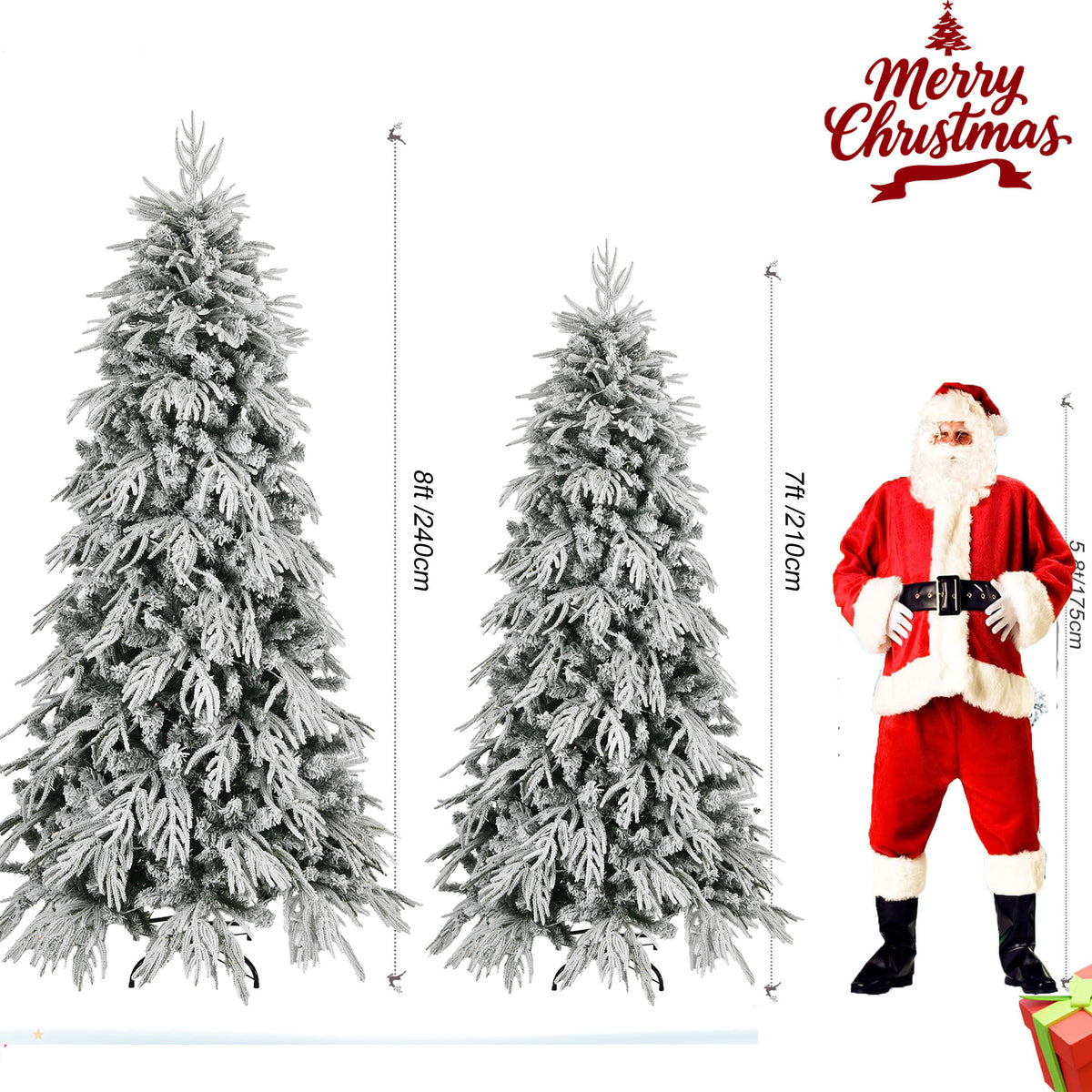 7ft Slim Flocked Christmas Tree, Pre-lit with 250 Warm White LEDs, White