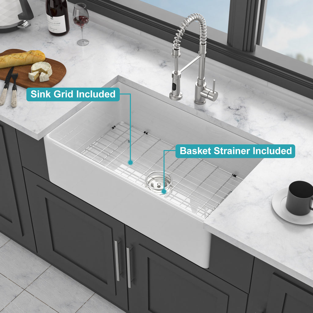 White Kitchen Sink - 33 x 18 x 10 Inch
