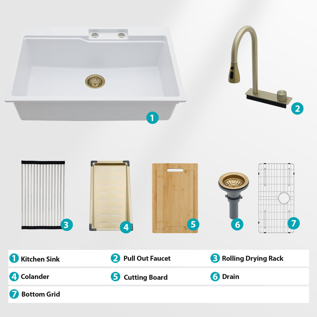 33" Drop In Waterfall Kitchen Sink
