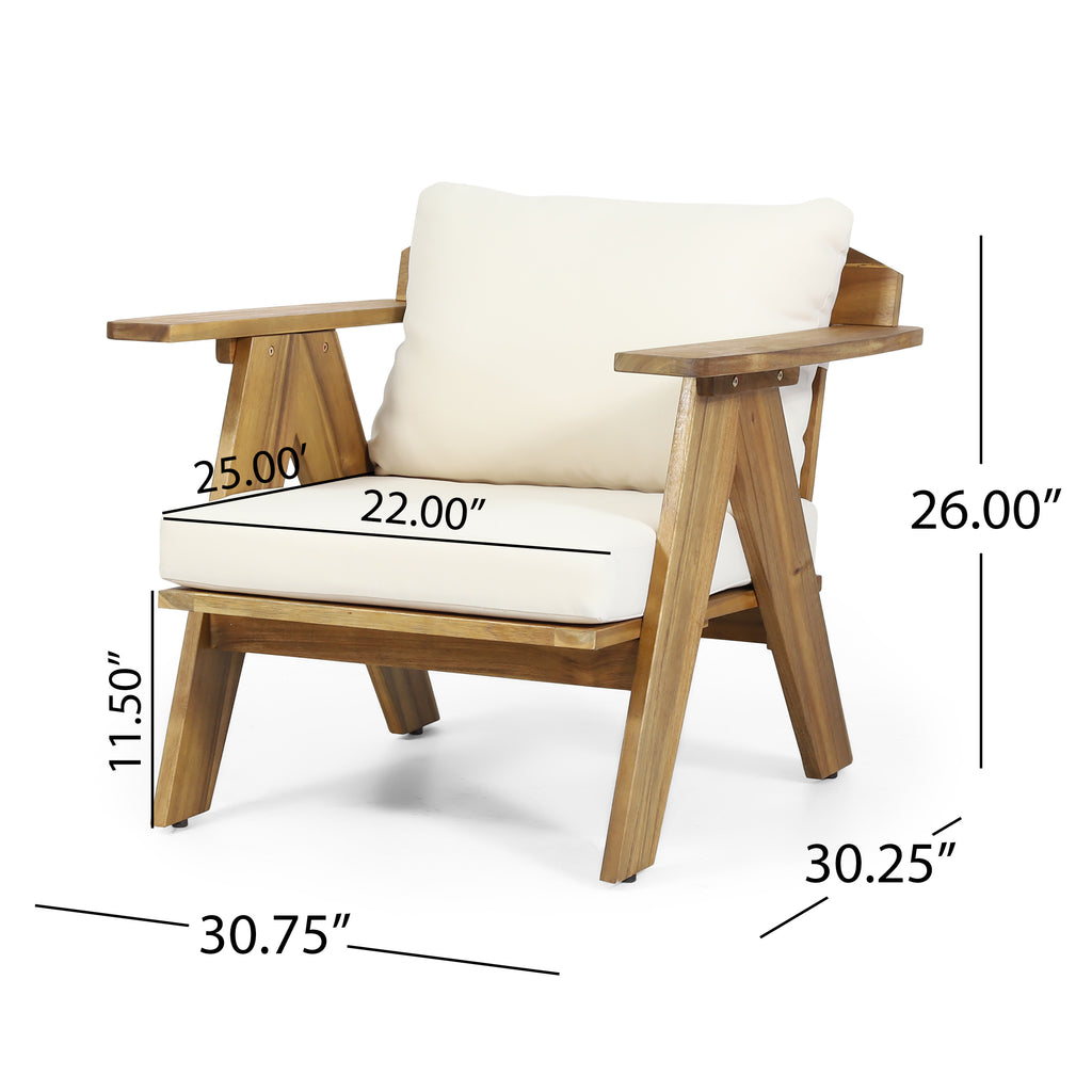 Outdoor Acacia Wood Club Chairs with Cushions (Set of 2)
