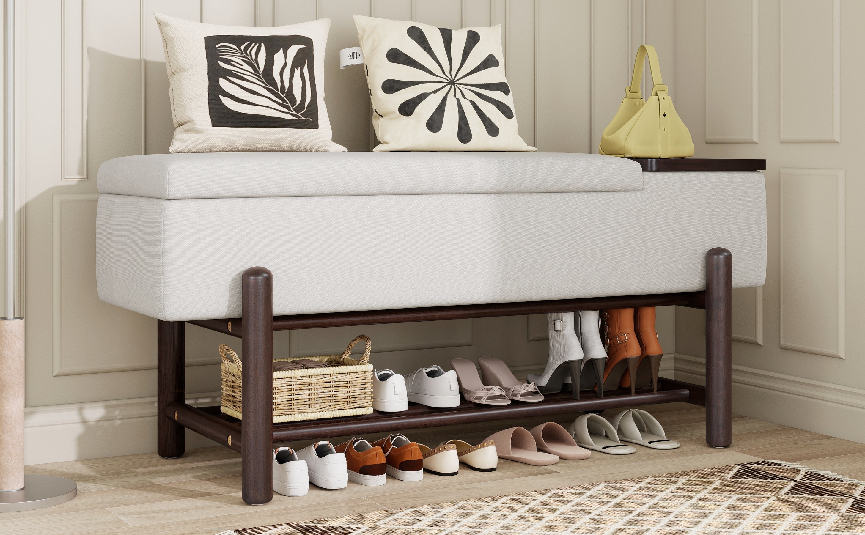TREXM Farmhouse Upholstered Storage Bench