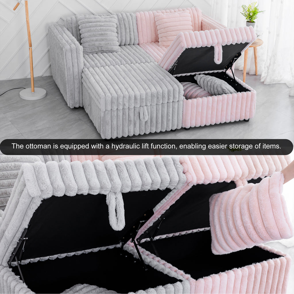 75.6" Soft Modular 2-Person Sofa with Hydraulic Lift