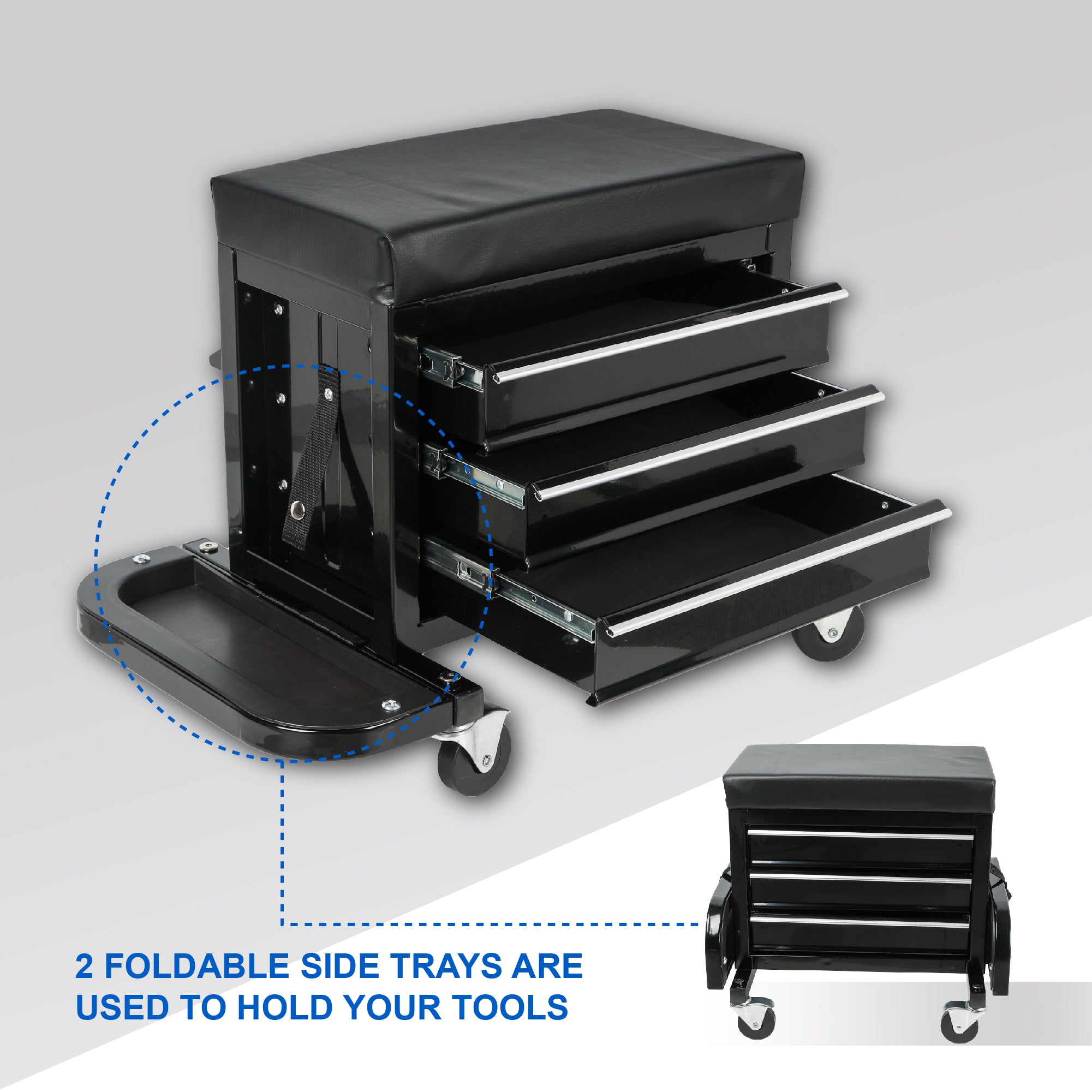 3-Drawer Tool Chest Rolling Mechanic Seat