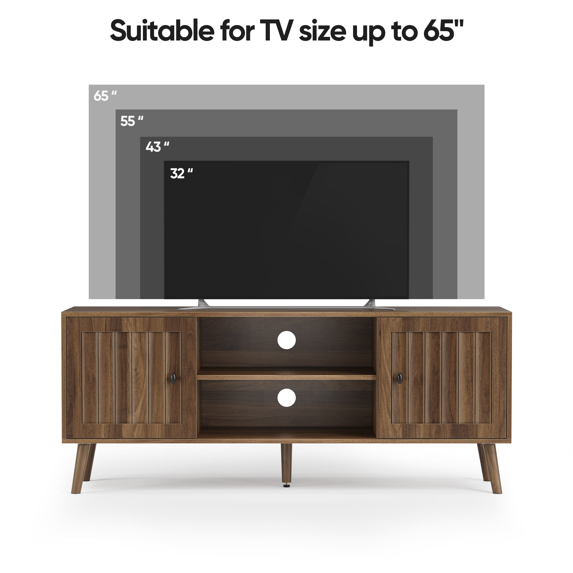 55-Inch Wooden TV Cabinet with 2 Vertical Groove Doors