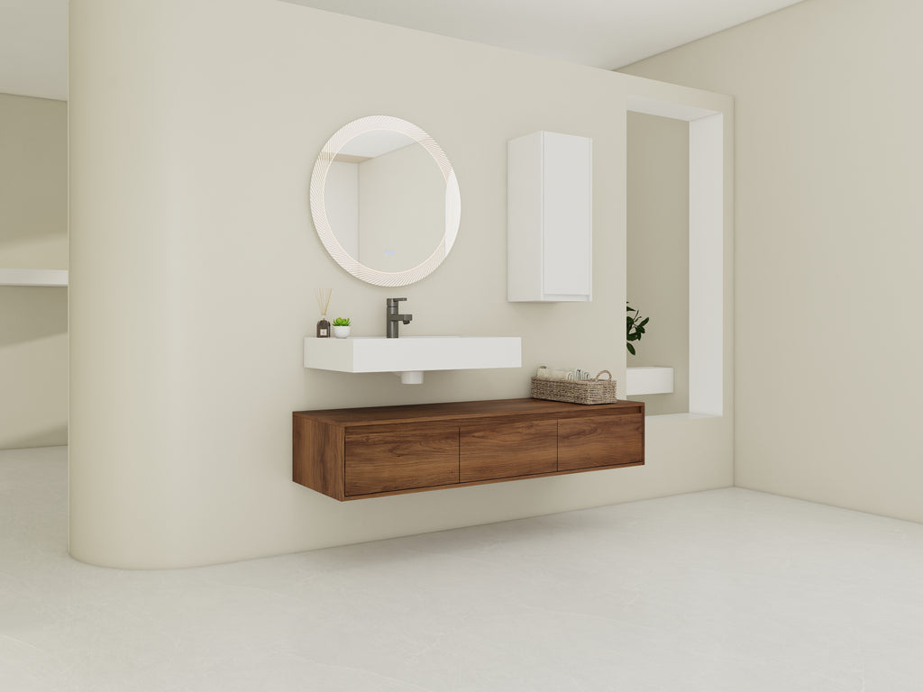 60 Inch Wall-Mounted Bathroom Vanity with Resin Sink