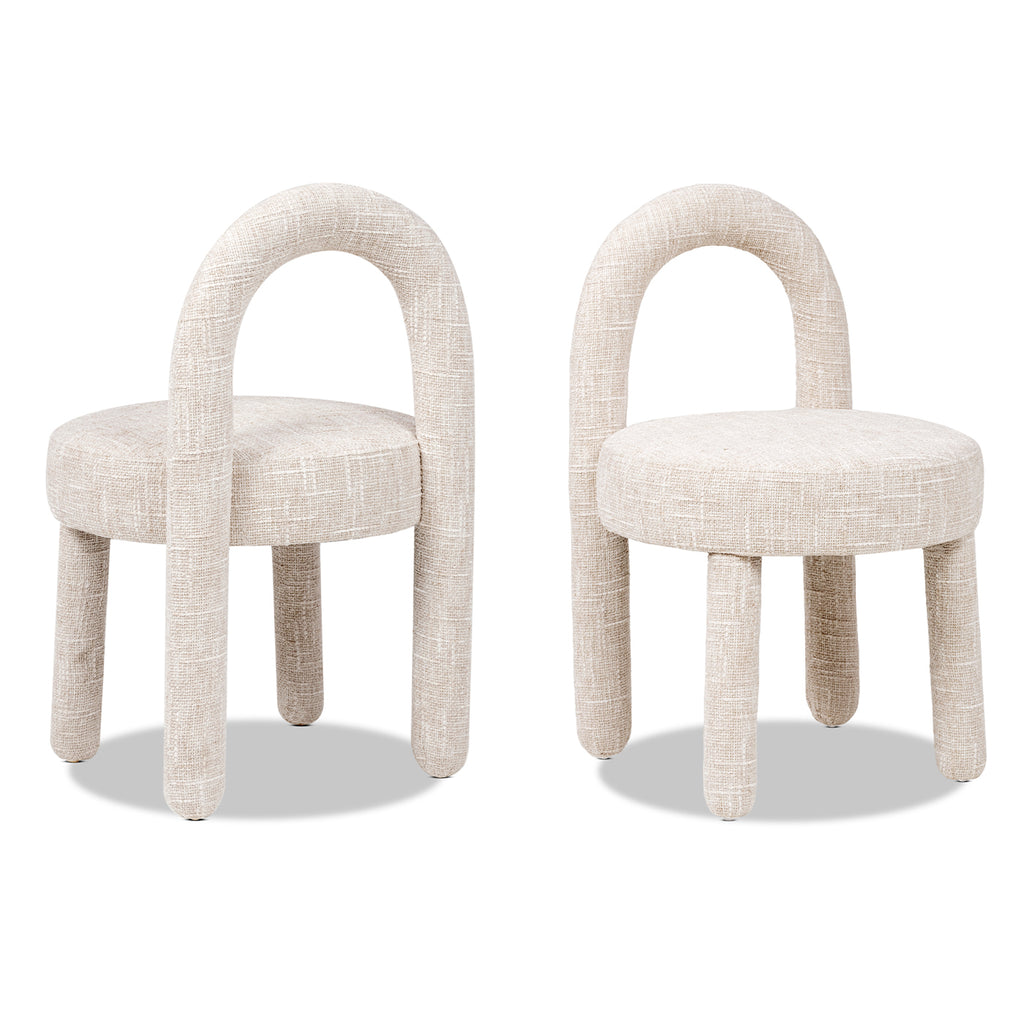 Penny Round Arched Fully Upholstered Dining Side Chair, Set of 2, Travertine