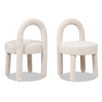 Penny Round Arched Fully Upholstered Dining Side Chair, Set of 2, Travertine