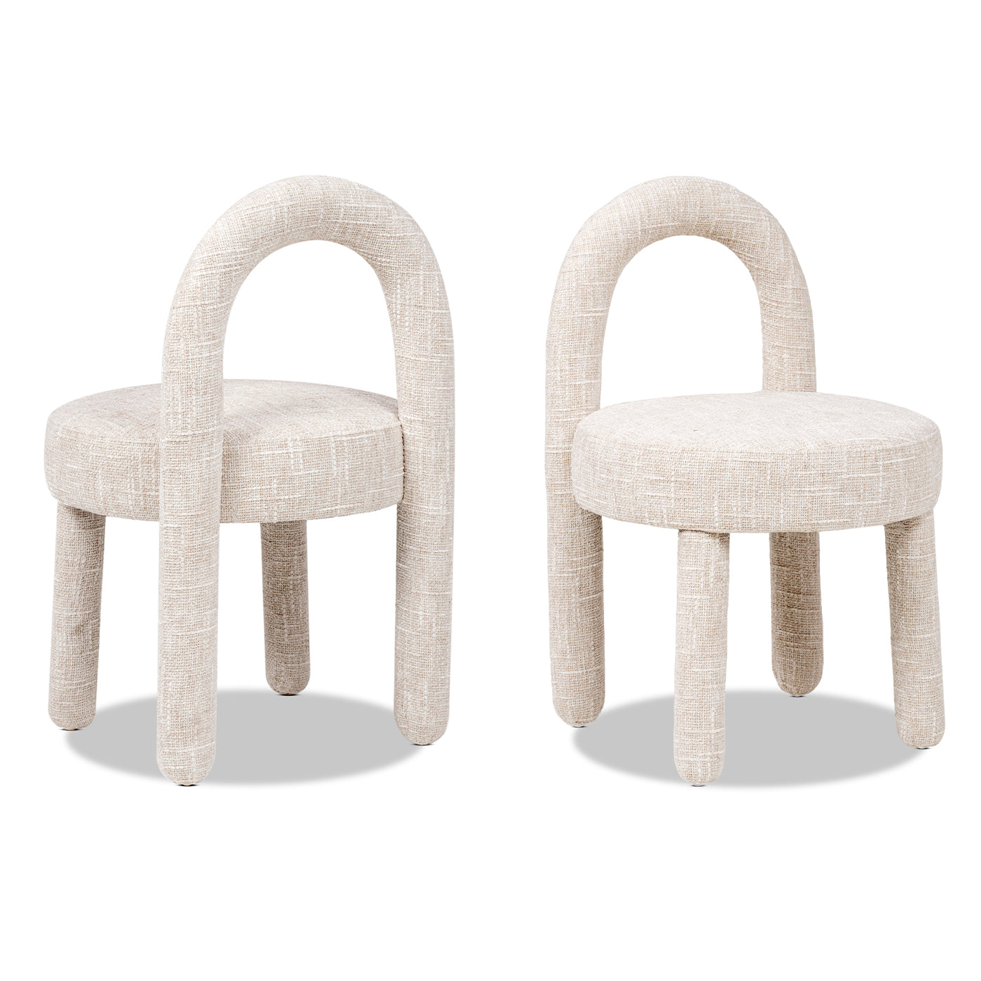 Penny Round Arched Fully Upholstered Dining Side Chair, Set of 2, Travertine