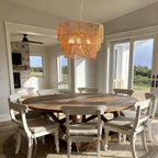 Handwoven Paper Rattan Boho Chandelier with Adjustable Height