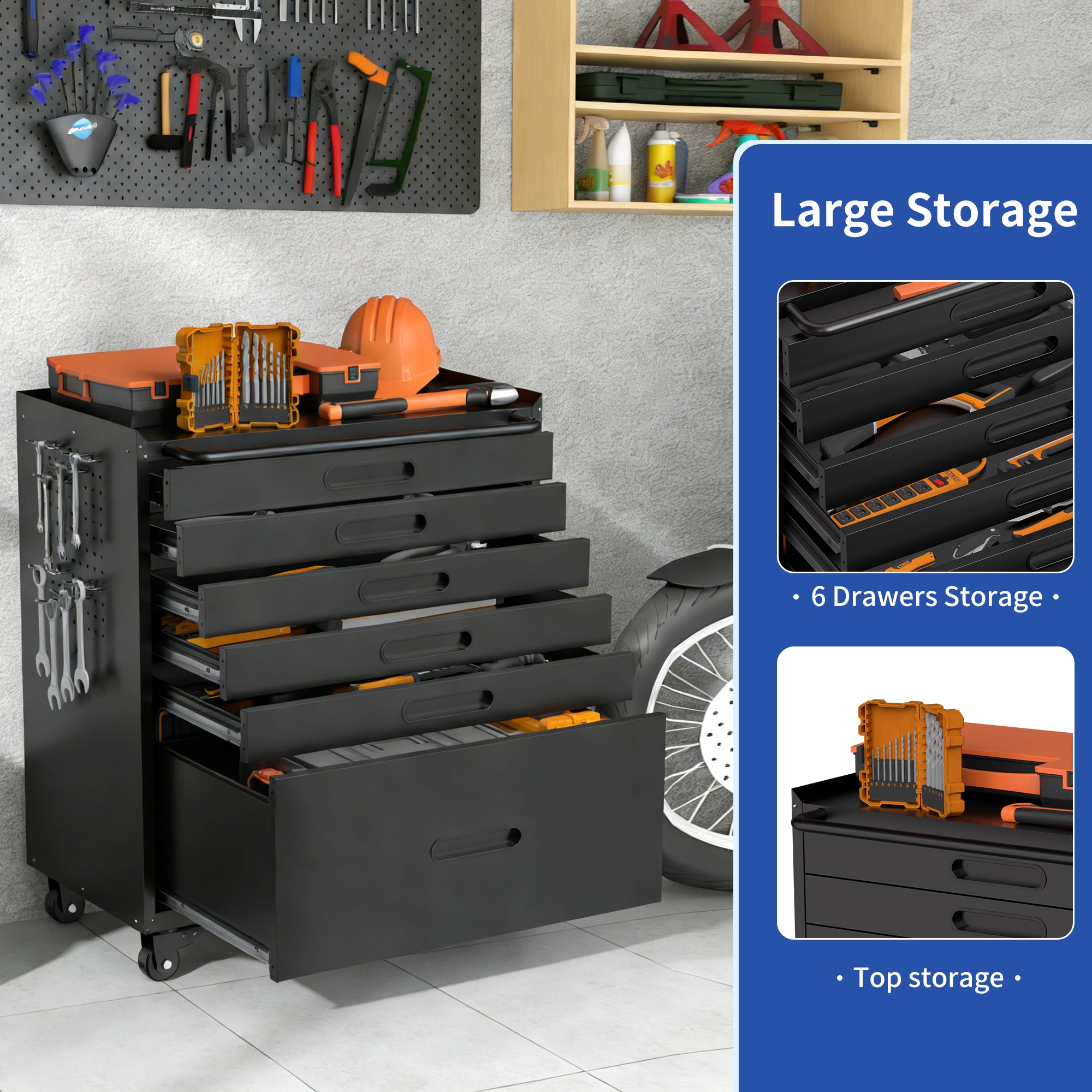 34.3" Rolling Tool Chest with 6 Drawers