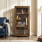 Basia Indoor Rubber Wood Cat Cabinet with Wheels