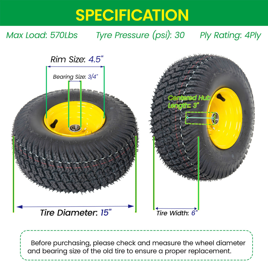 Set of 2 Lawn Mower Tires and Wheel Assembly