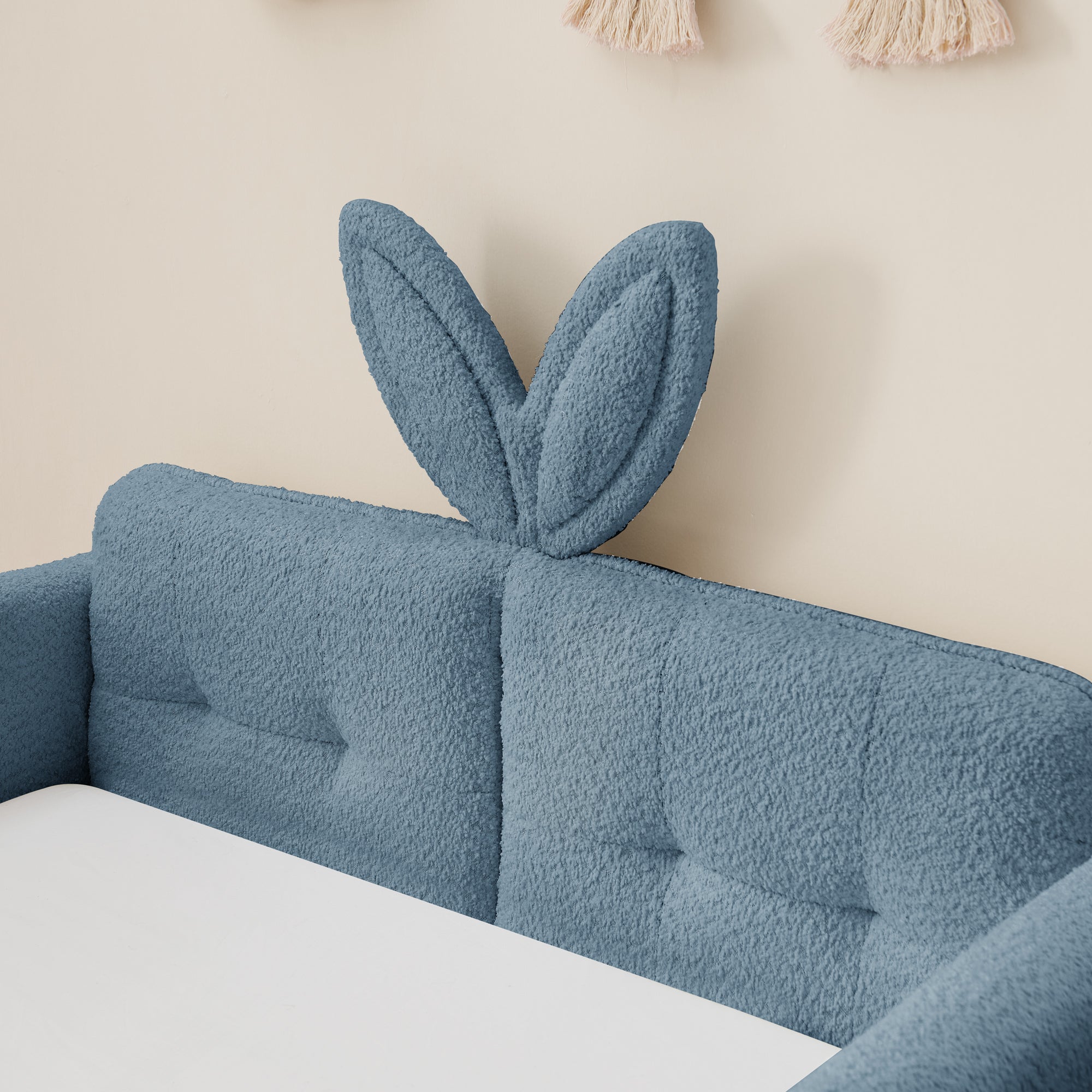 Twin Size Upholstered Platform Bed with Rabbit Ear Headboard
