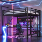 Queen Loft Bed with L-shaped Desk and USB Ports