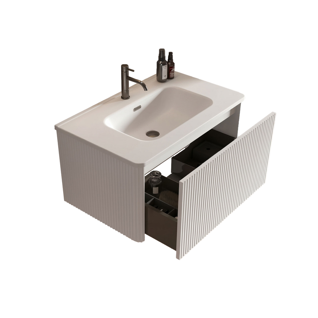 Etna 30-Inch Striped Soft Bathroom Vanity, White