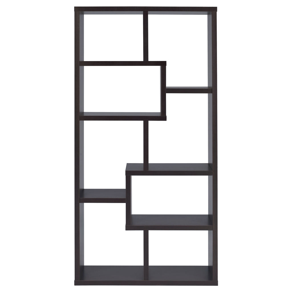 8-Shelf Cappuccino Geometric Bookcase