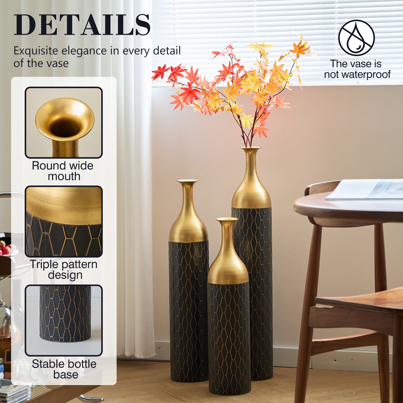 3-Piece Handcrafted Metal Floor Vase Set
