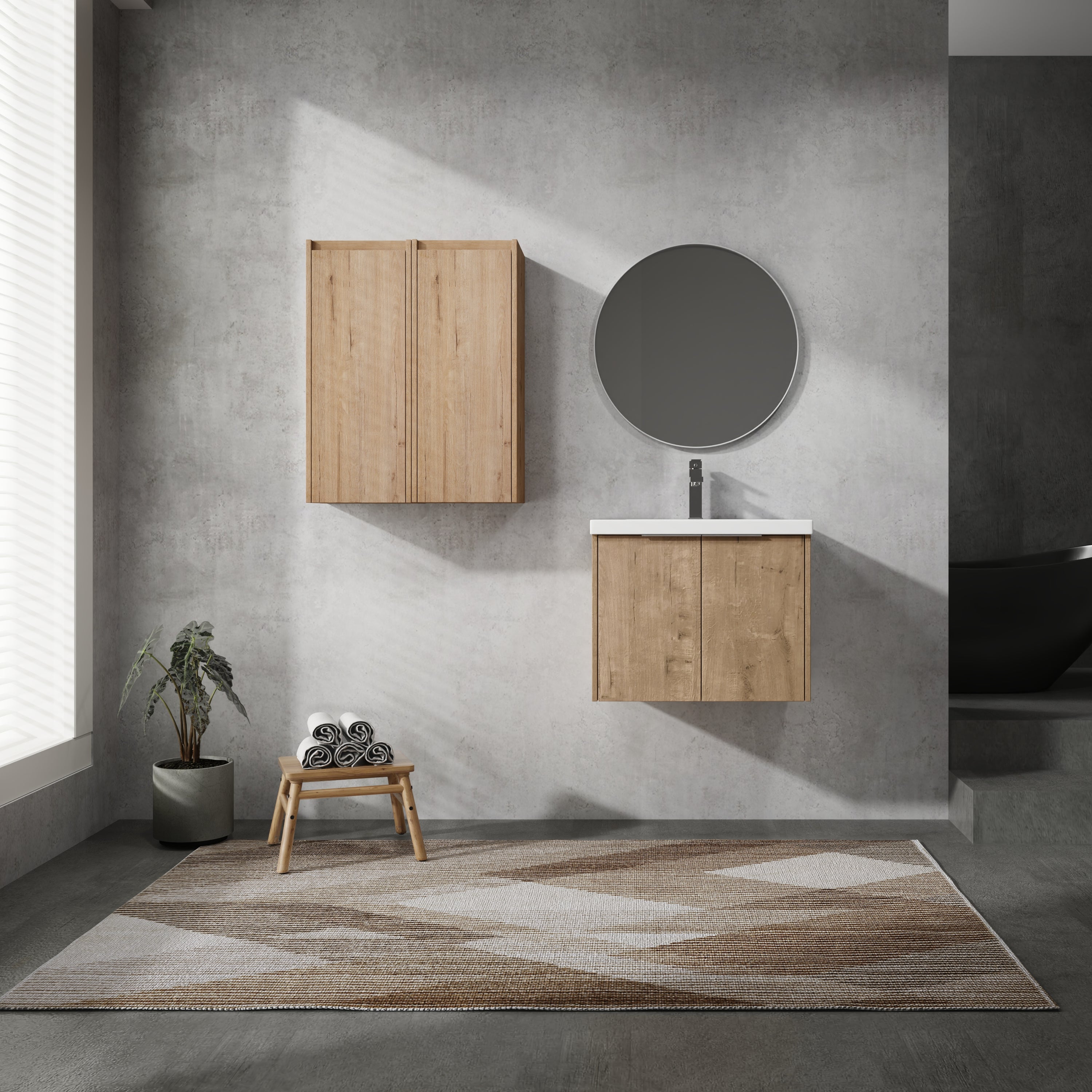 24" Wall-Mounted Bathroom Vanity With Sink and Side Cabinet