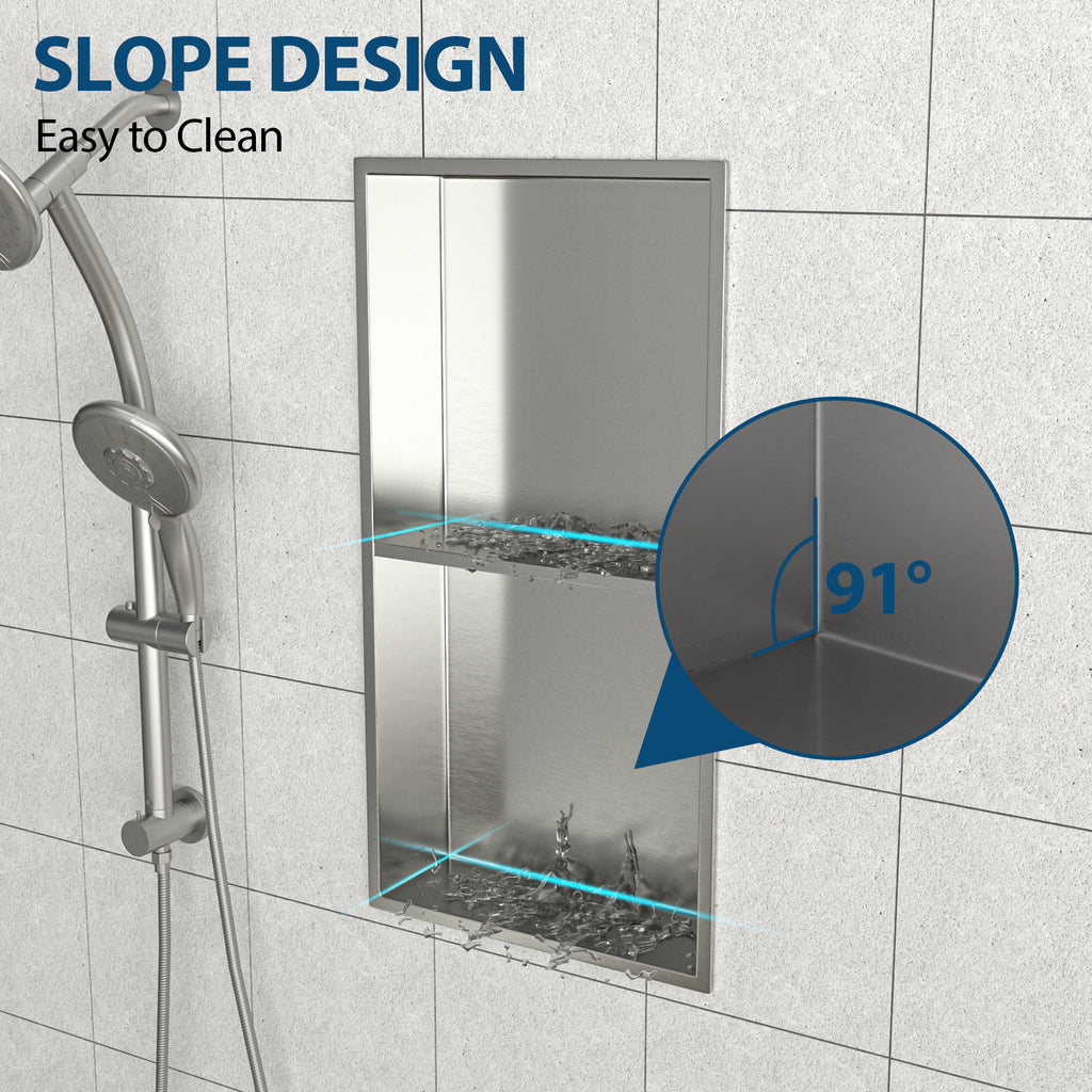 13" x 25" Stainless Steel Shower Niche Double Shelf