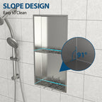 13" x 25" Stainless Steel Shower Niche Double Shelf