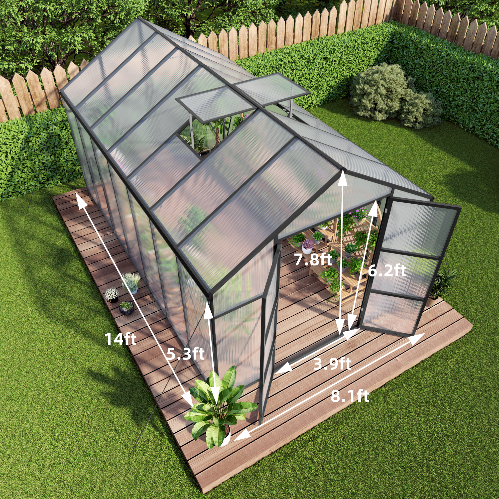 8x14 FT Aluminum Greenhouse for Outdoor Use