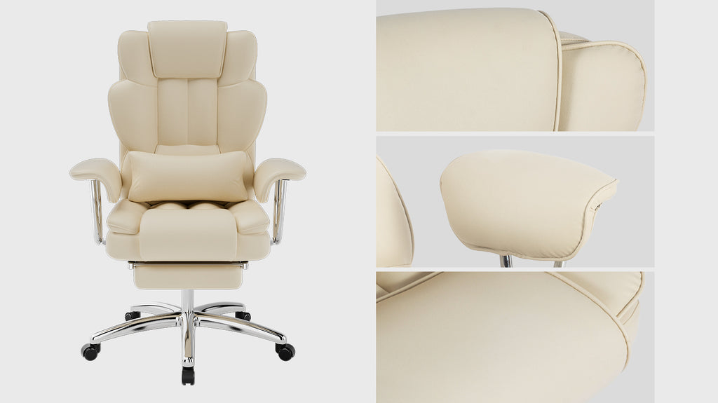 Big and Tall Executive Office Chair with Footrest - Beige