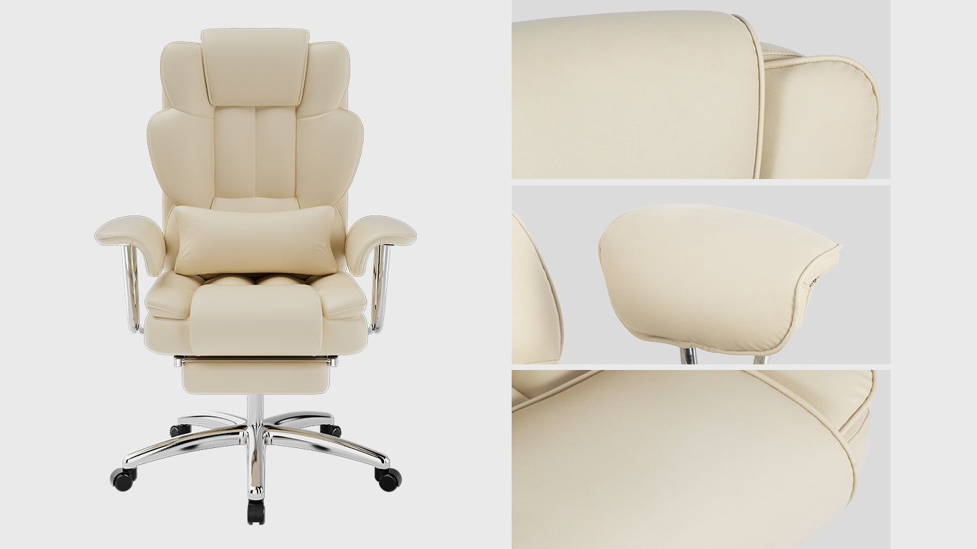Big and Tall Executive Office Chair with Footrest - Beige