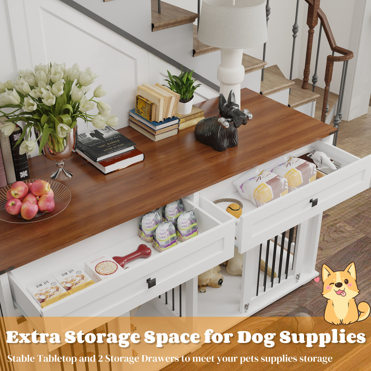 63" Large Dog Crate Furniture for Double Dogs