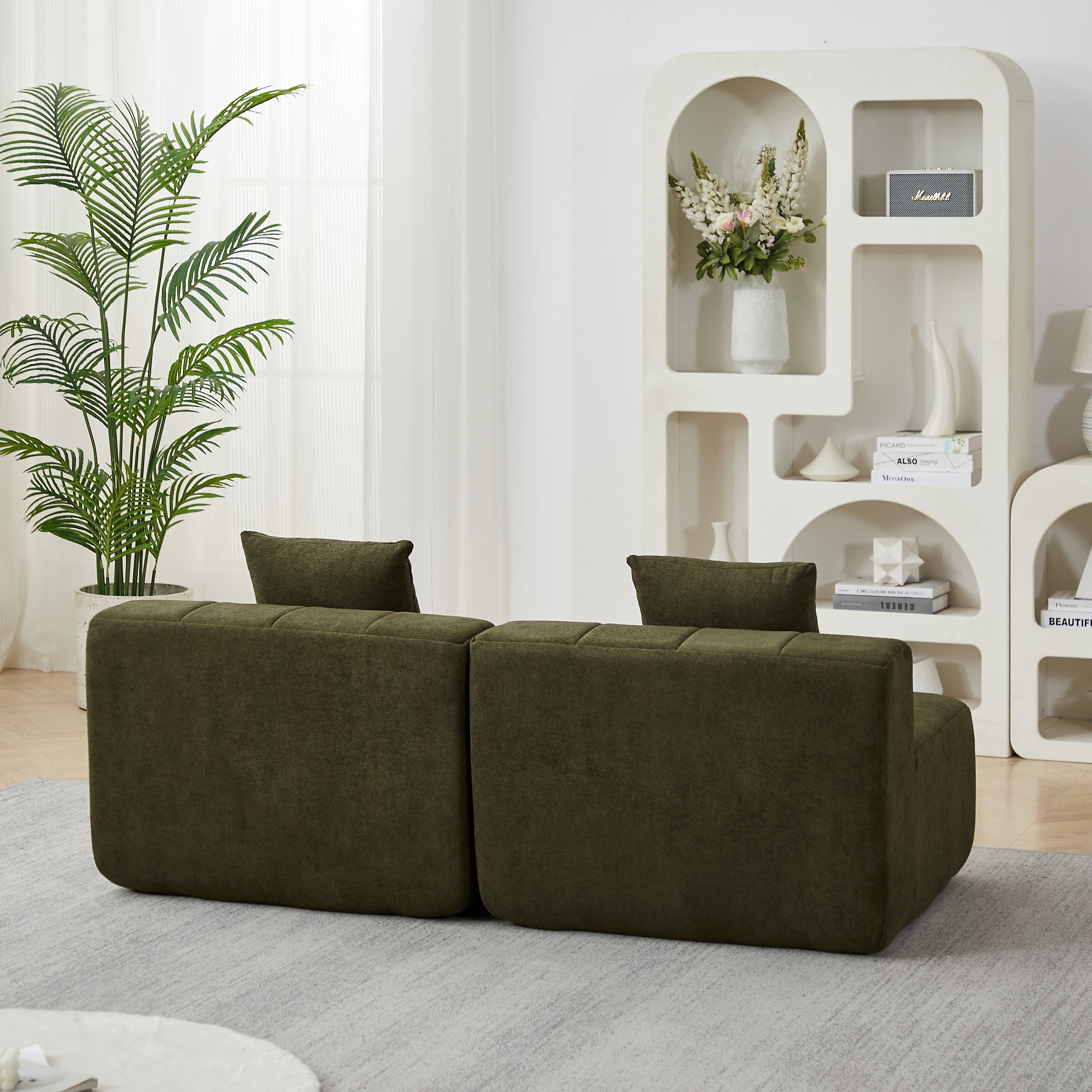 Chenille Sectional Sofa With 2 Pillows