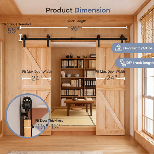 8 Ft Double Sliding Barn Door Track and Handle Hardware Kit