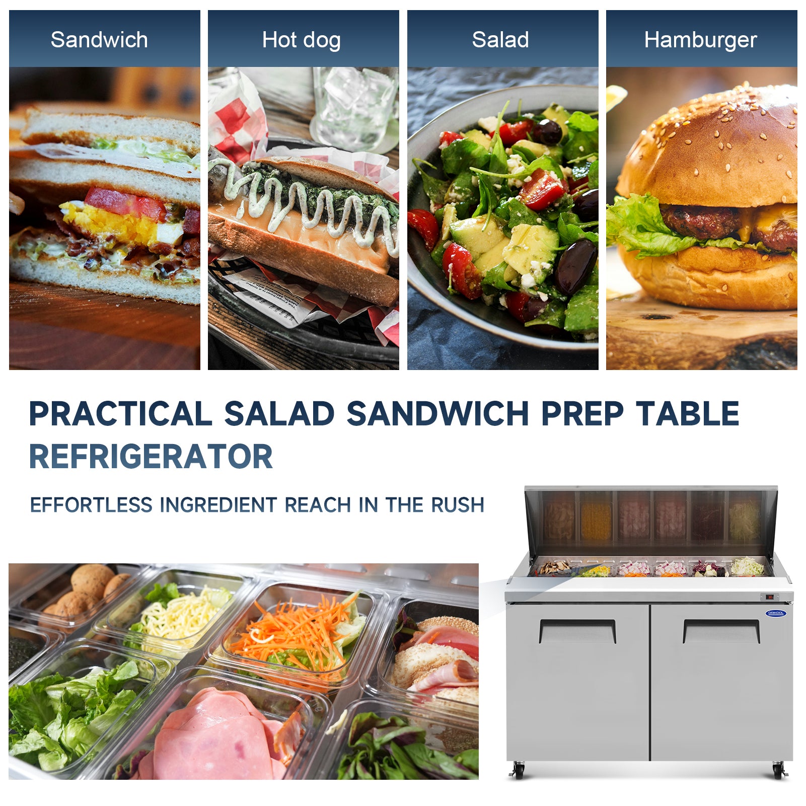 Orikool 48 IN Commercial Refrigerators Sandwich Prep Table