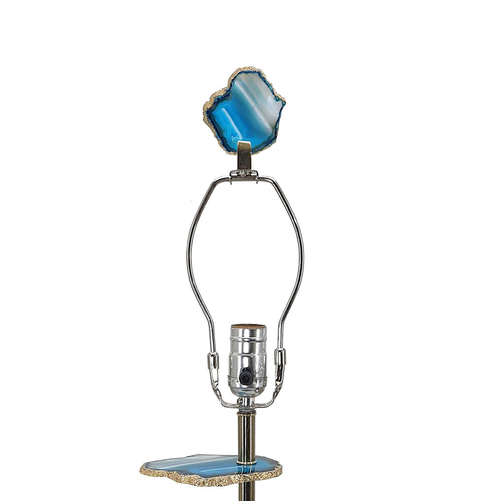 15x29.5 Blue and White Agate Slice Table Lamp with Marble Base