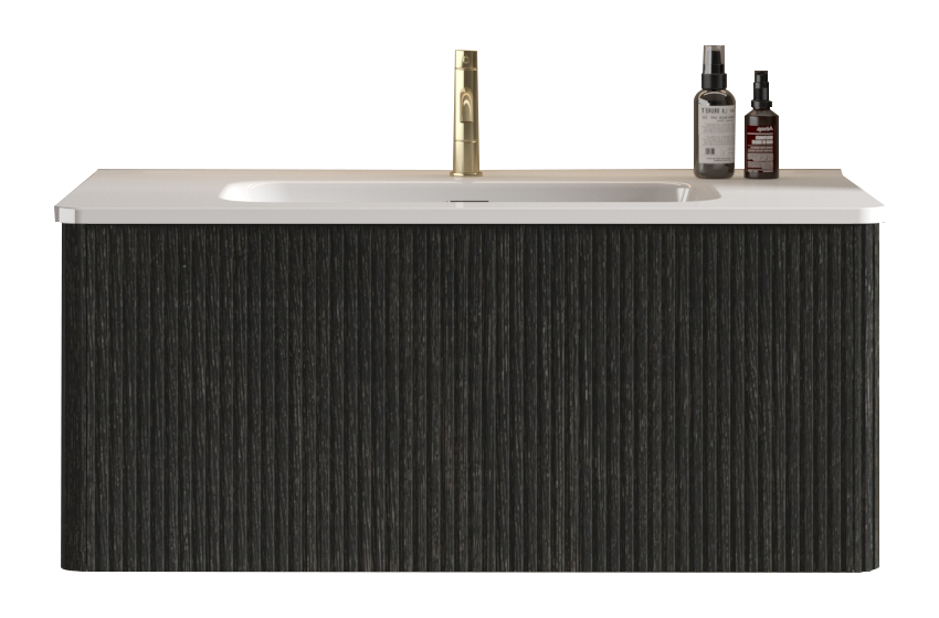 Etna 36-Inch Striped Floating Bathroom Vanity with Ceramic Sink, Black