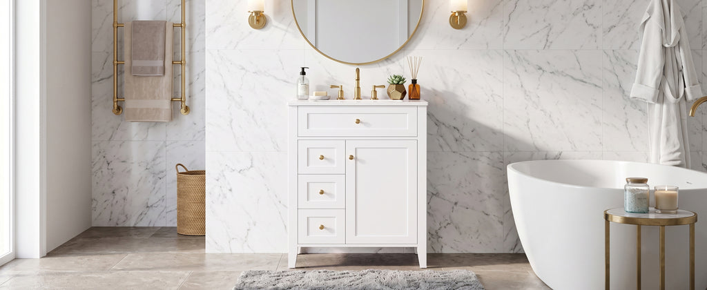 24" Modern Bathroom Vanity with Ceramic Sink and Storage Rack