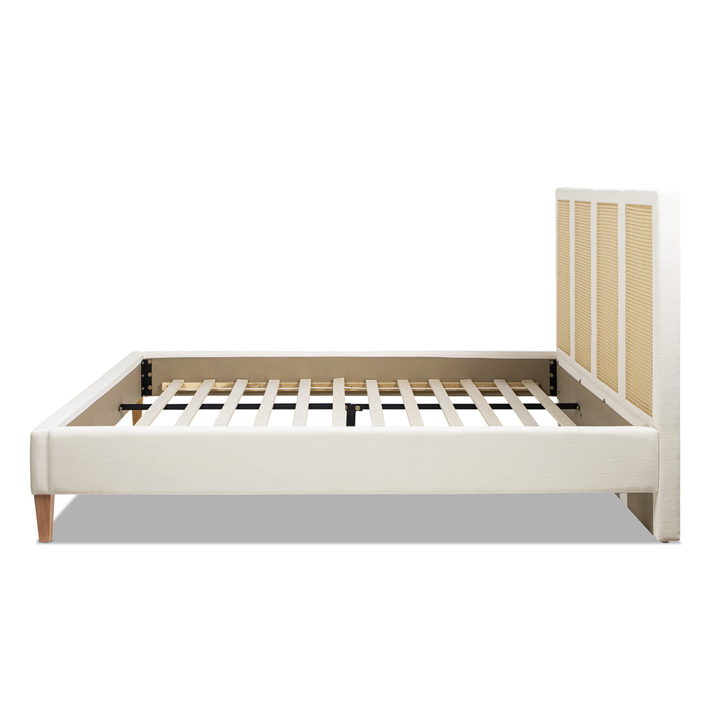 Toscana King Upholstered Cane Back Platform Bed, Antique