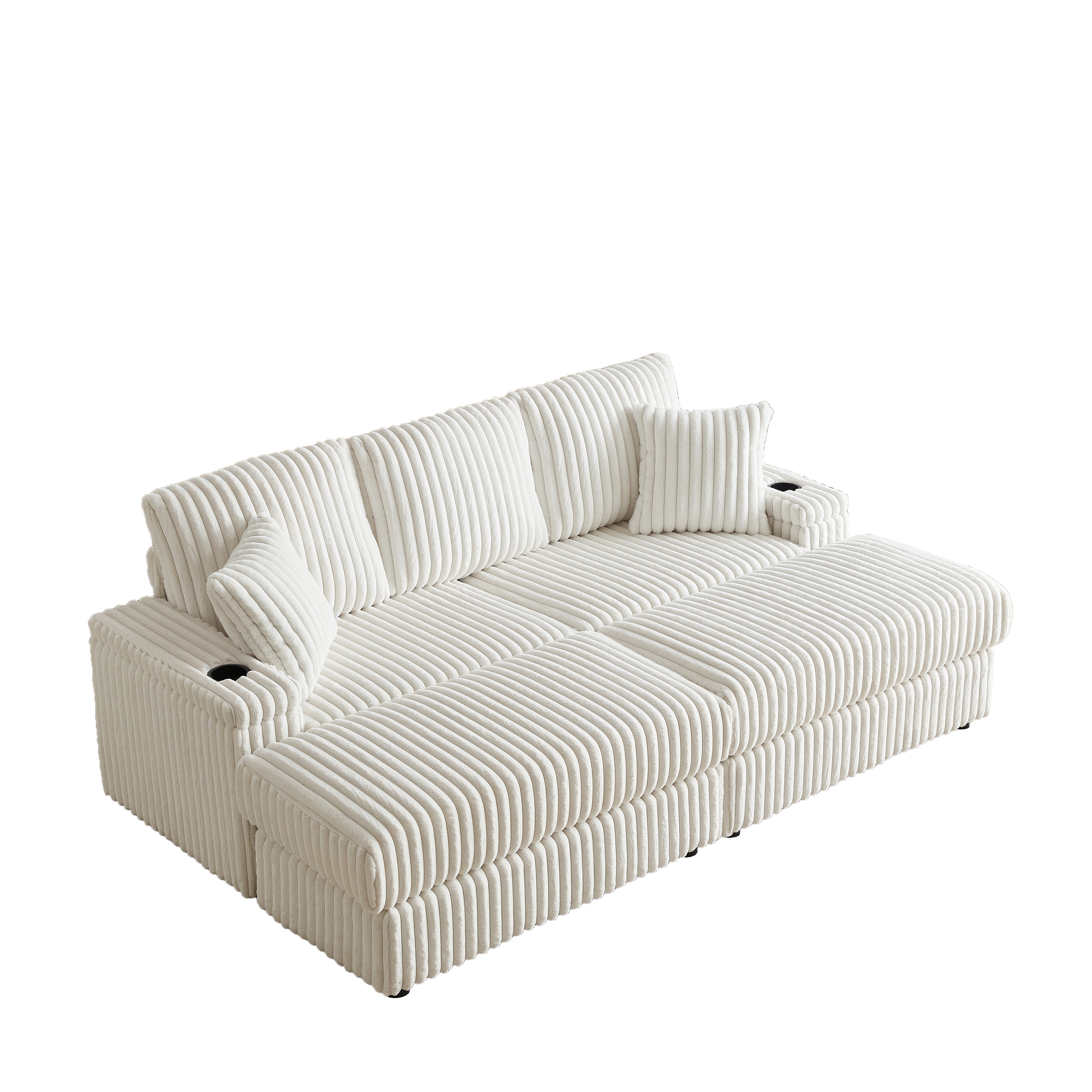 84-Inch Corduroy 3-Seater Sofa with Pillows and Ottomans