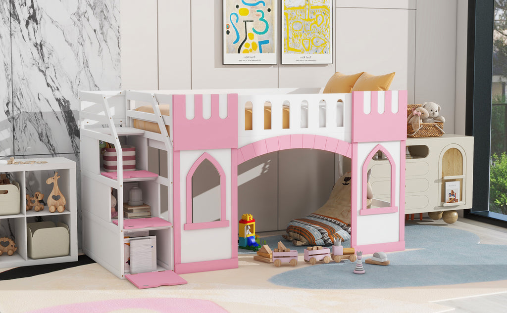 Twin Size Loft Bed With Storage Staircase And Window