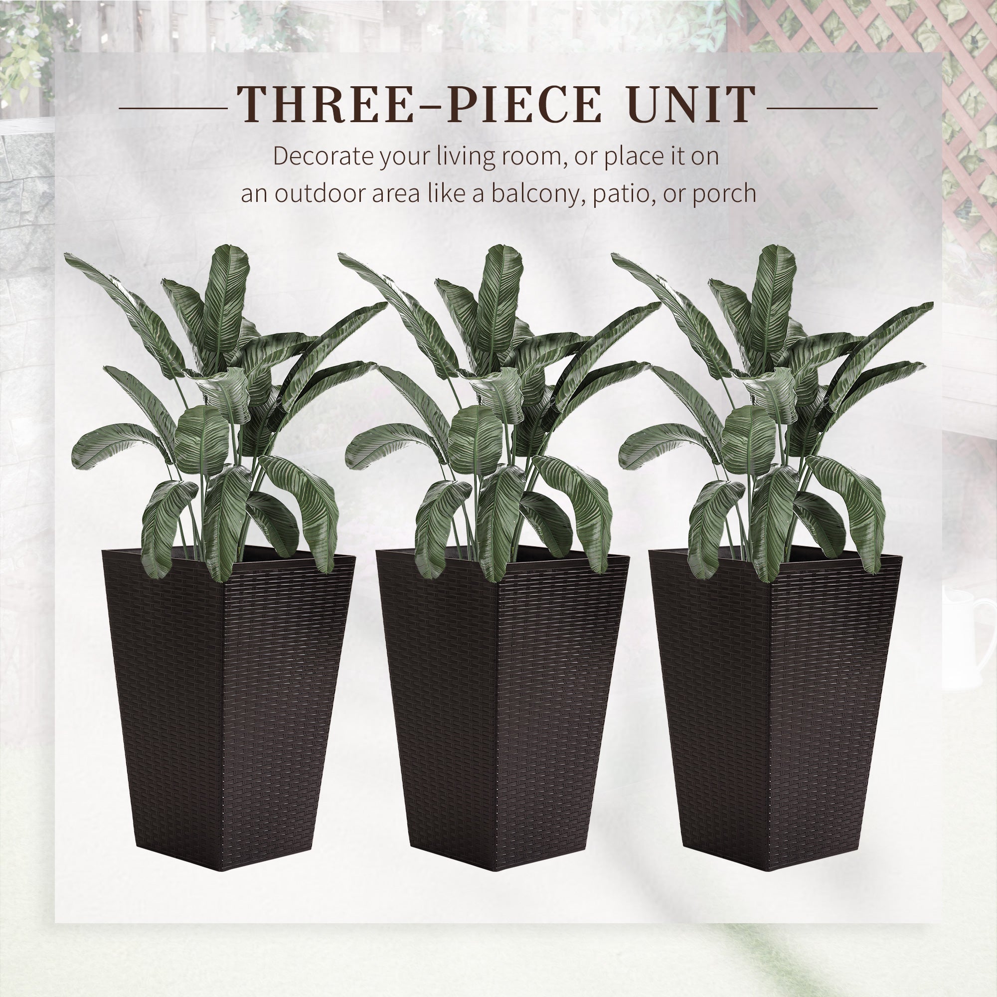 Outsunny Set of 3 Tall Planters with Drainage Hole