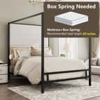 Modern Canopy Bed with Velvet Upholstered Headboard