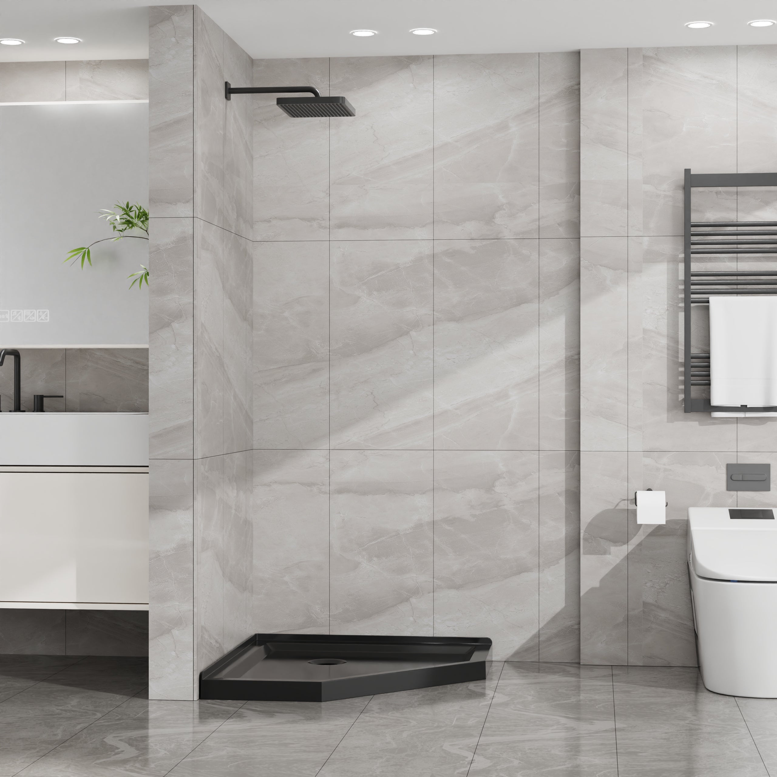 Goodyo 36 in. Corner Drain Neo-Angle Shower Base
