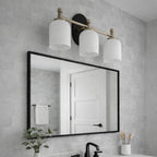 Meadows Three Lights Vanity Brushed Gold Bathroom Lighting